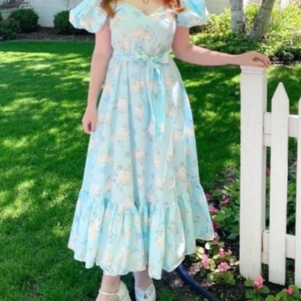 Love Shack Fancy blue floral dress